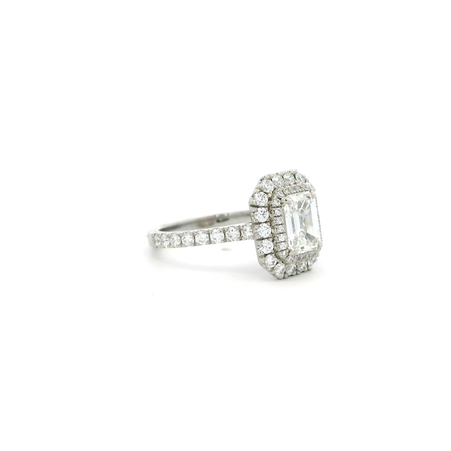 1.21ct Emerald Cut Diamond Double Cluster Ring