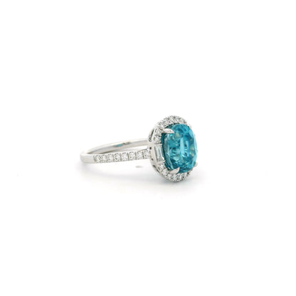 5.67ct Oval Blue Zircon And Diamond Cluster Ring