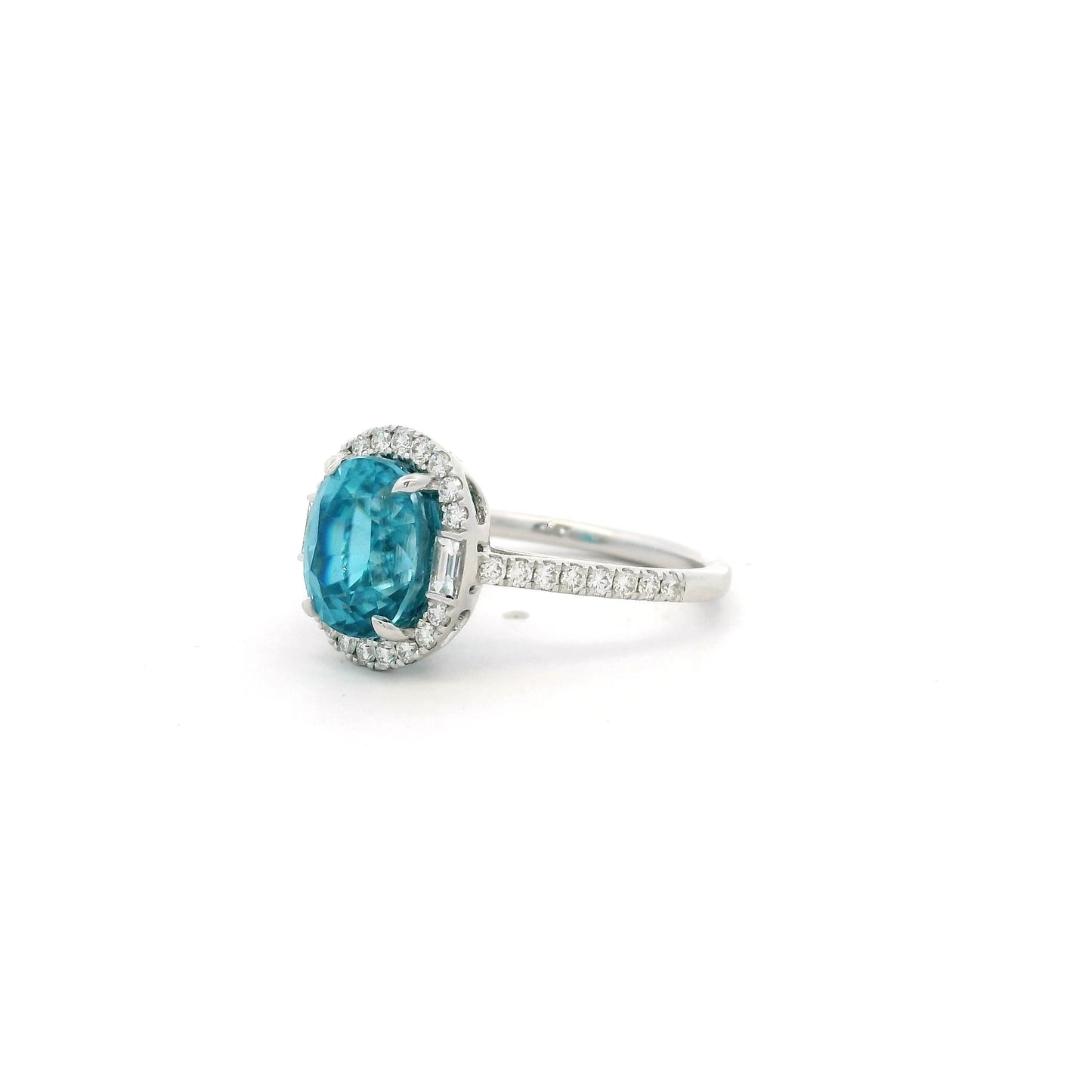 5.67ct Oval Blue Zircon And Diamond Cluster Ring