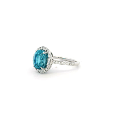 5.67ct Oval Blue Zircon And Diamond Cluster Ring