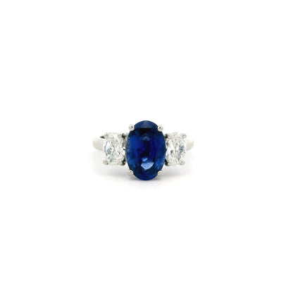 2.95ct Oval Sapphire And Diamond Three Stone Ring