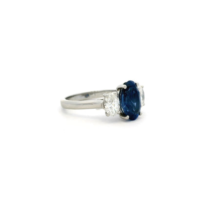 2.95ct Oval Sapphire And Diamond Three Stone Ring