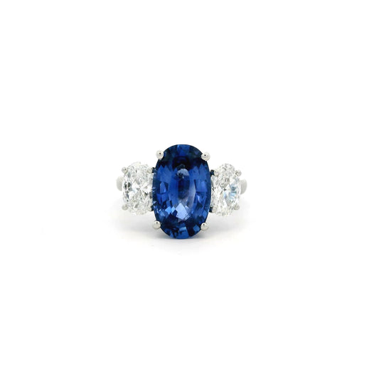 5.45ct Oval Sapphire And Diamond Three Stone Ring