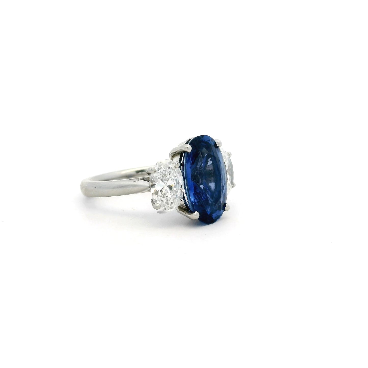 5.45ct Oval Sapphire And Diamond Three Stone Ring