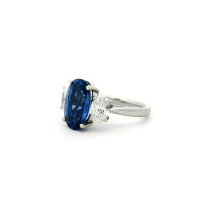 5.45ct Oval Sapphire And Diamond Three Stone Ring