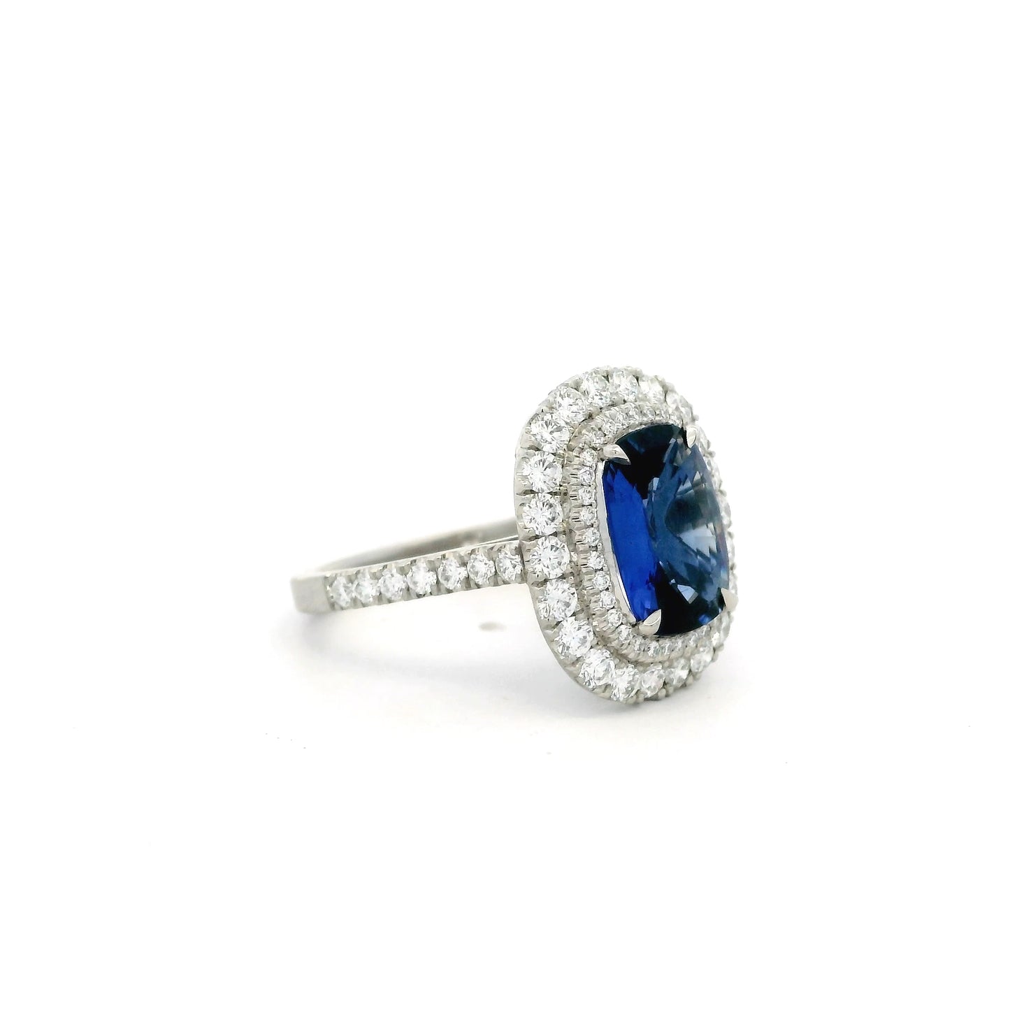 2.71ct Cushion Sapphire And Diamond Cluster Ring