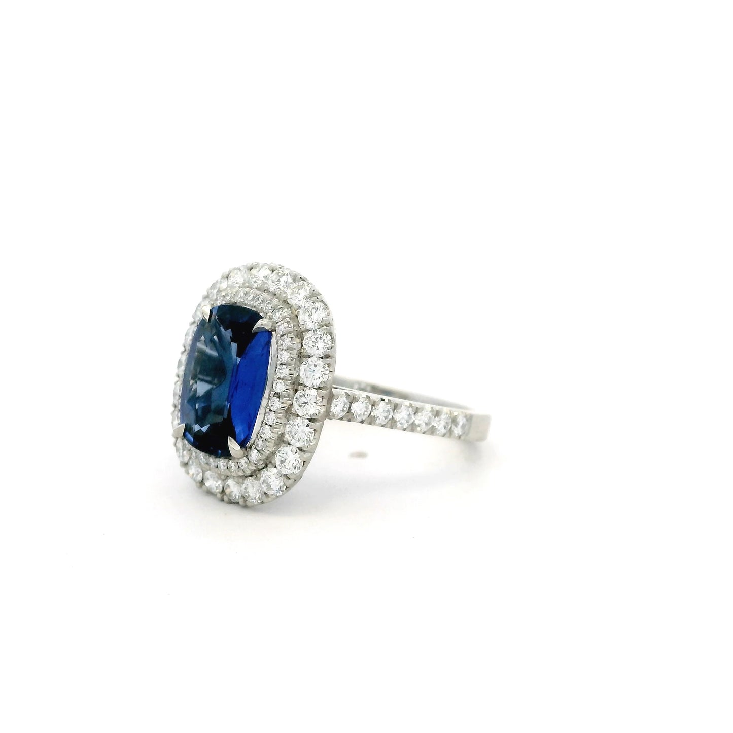 2.71ct Cushion Sapphire And Diamond Cluster Ring