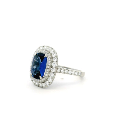 2.71ct Cushion Sapphire And Diamond Cluster Ring