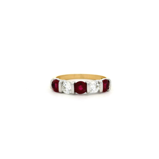 1.08ct Round Ruby And Diamond Five Stone Ring