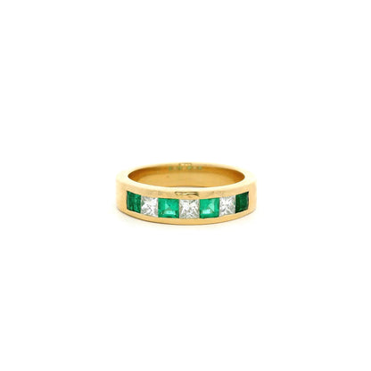 0.51ct Square Cut Emerald And Diamond Seven Stone Ring