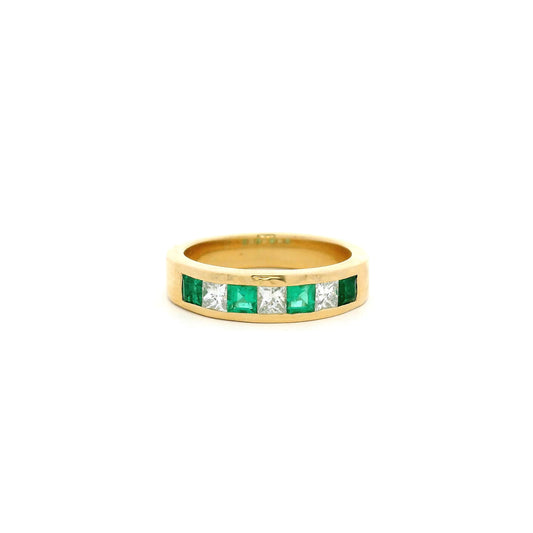 0.51ct Square Cut Emerald And Diamond Seven Stone Ring