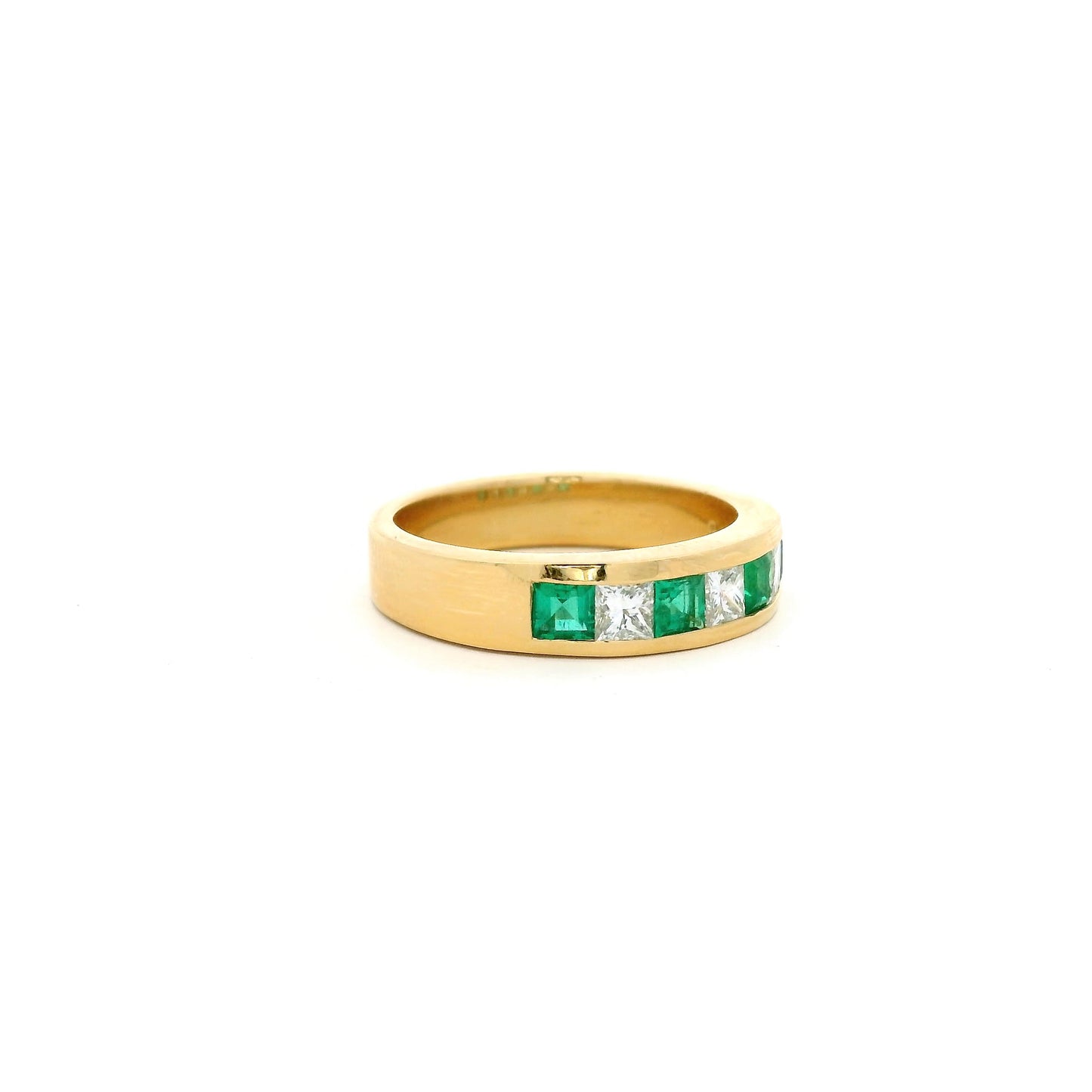 0.51ct Square Cut Emerald And Diamond Seven Stone Ring