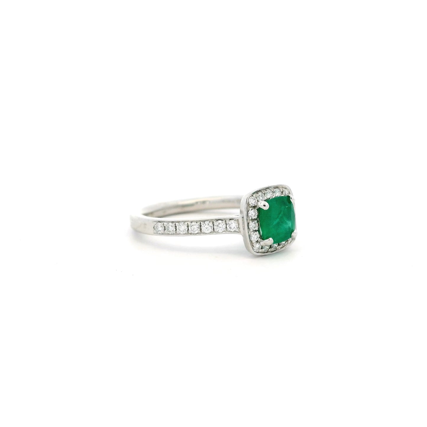 0.68ct Cushion Emerald And Diamond Cluster Ring
