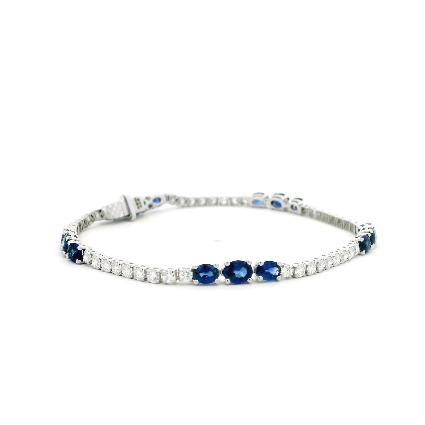 3.32ct Oval Sapphire and Round Diamond Line Bracelet