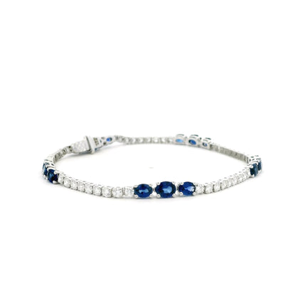 3.32ct Oval Sapphire and Round Diamond Line Bracelet