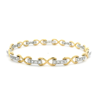 0.80ct Round Diamond Bar link And Yellow Gold Infinity Link Bracelet