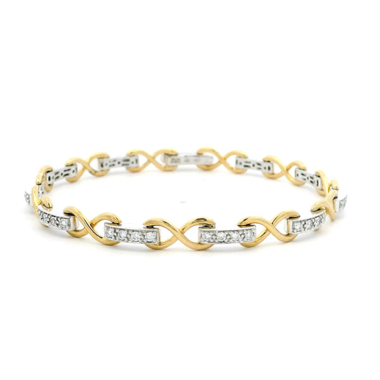0.80ct Round Diamond Bar link And Yellow Gold Infinity Link Bracelet