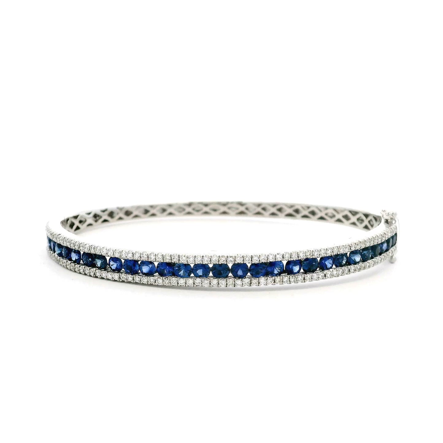 3ct Round Sapphire And Diamond Hinged Bangle