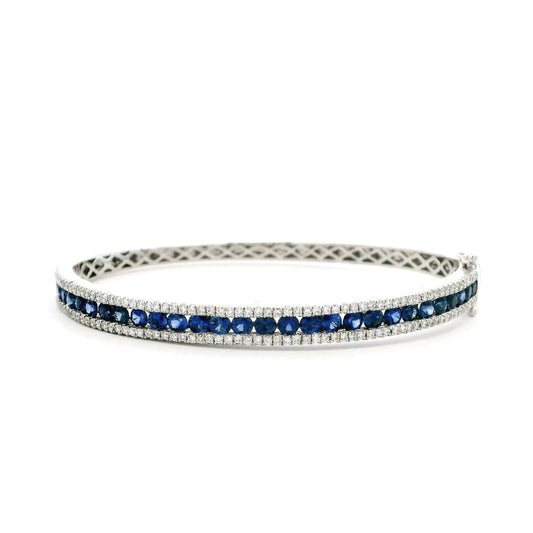 3ct Round Sapphire And Diamond Hinged Bangle