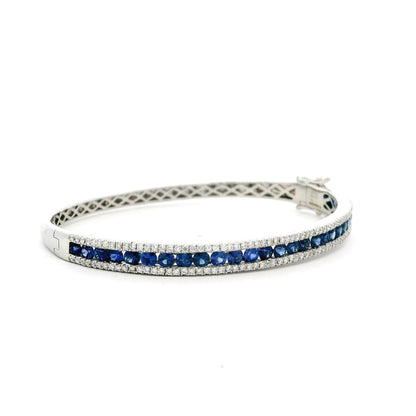 3ct Round Sapphire And Diamond Hinged Bangle