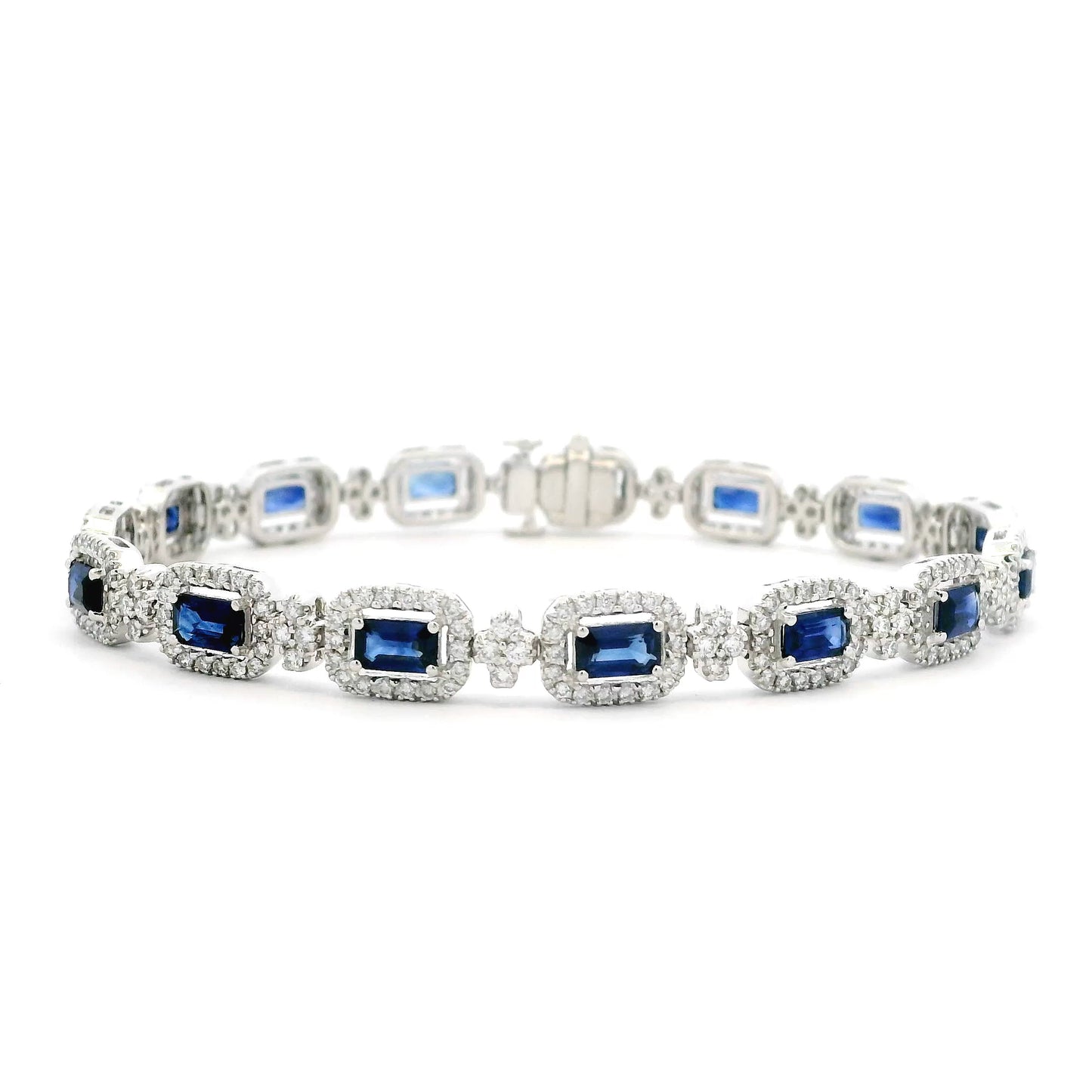 4.90ct Emerald Cut Sapphire And Round Diamond Cluster Bracelet