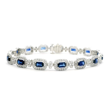 4.90ct Emerald Cut Sapphire And Round Diamond Cluster Bracelet