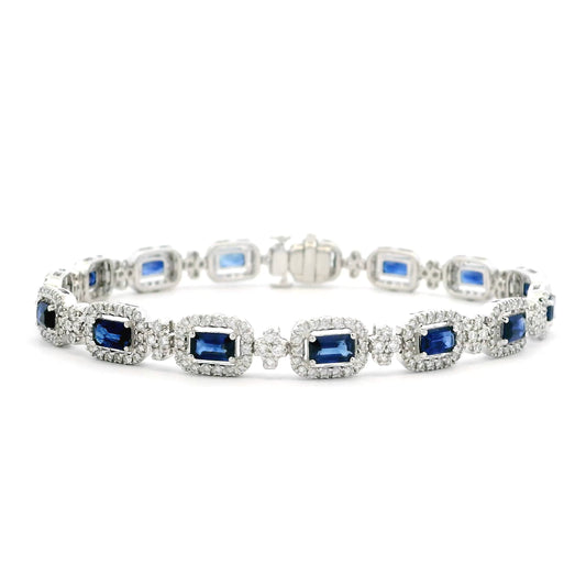 4.90ct Emerald Cut Sapphire And Round Diamond Cluster Bracelet