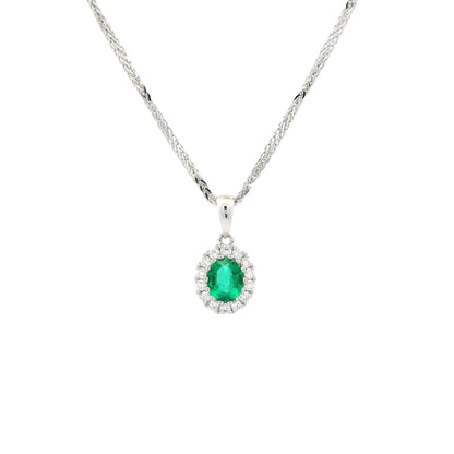 0.28ct Oval Emerald And Diamond Cluster Pendant