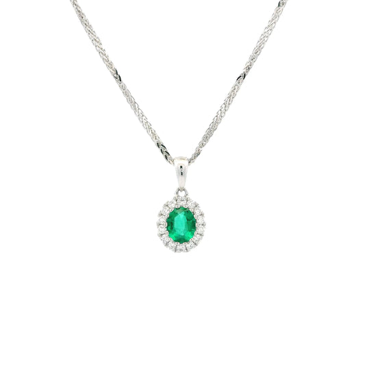 0.28ct Oval Emerald And Diamond Cluster Pendant