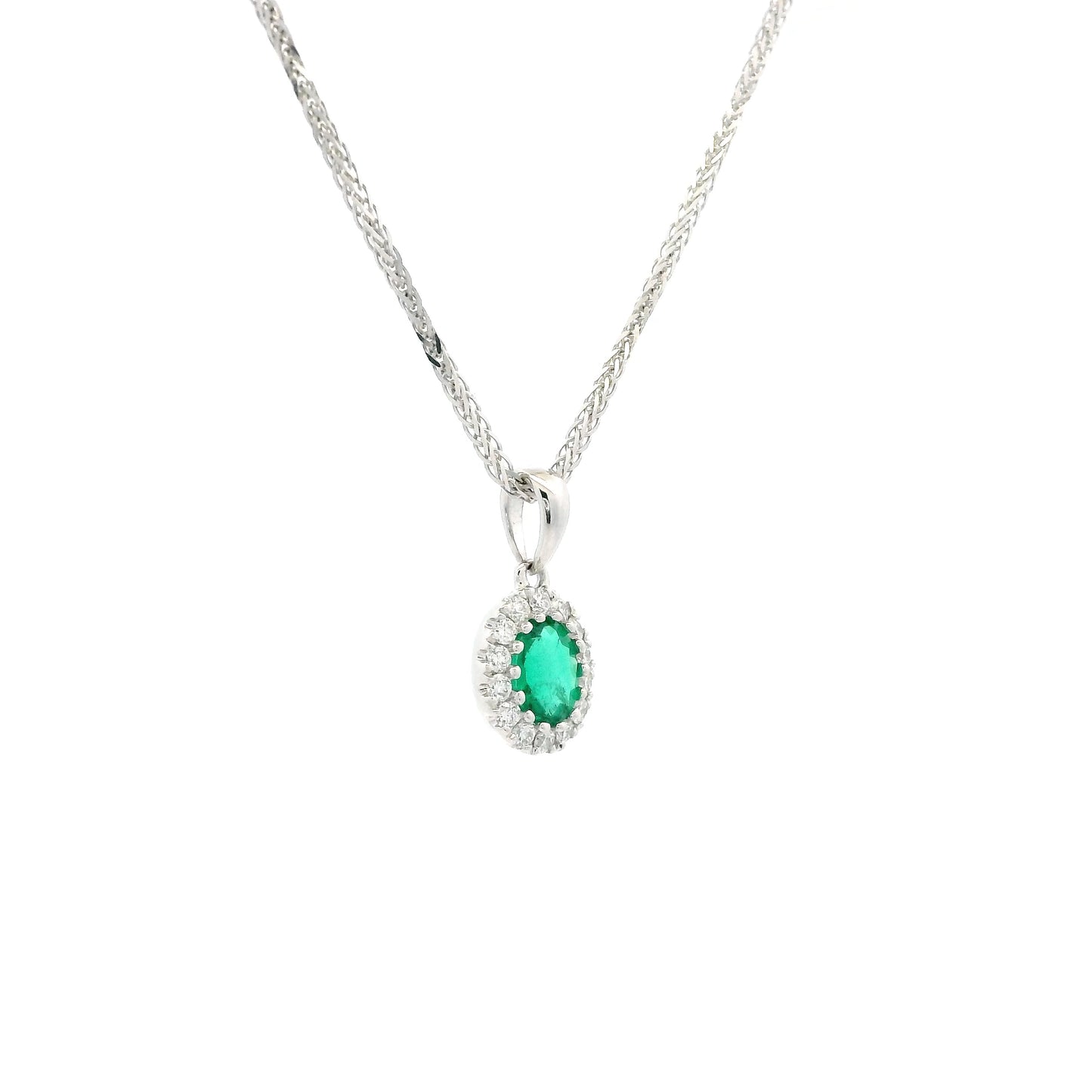 0.28ct Oval Emerald And Diamond Cluster Pendant
