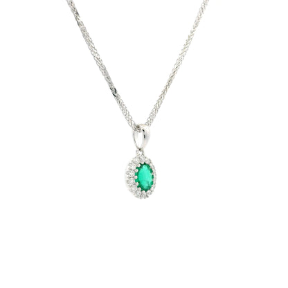 0.28ct Oval Emerald And Diamond Cluster Pendant