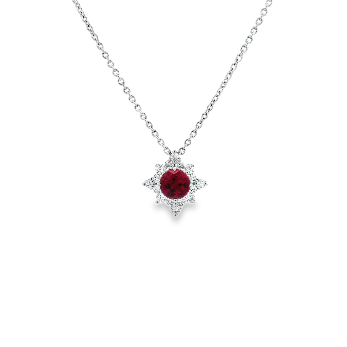 0.41ct Round Ruby And Diamond Star Cluster Pendant