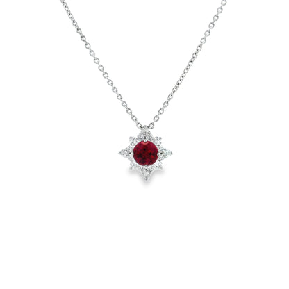 0.41ct Round Ruby And Diamond Star Cluster Pendant
