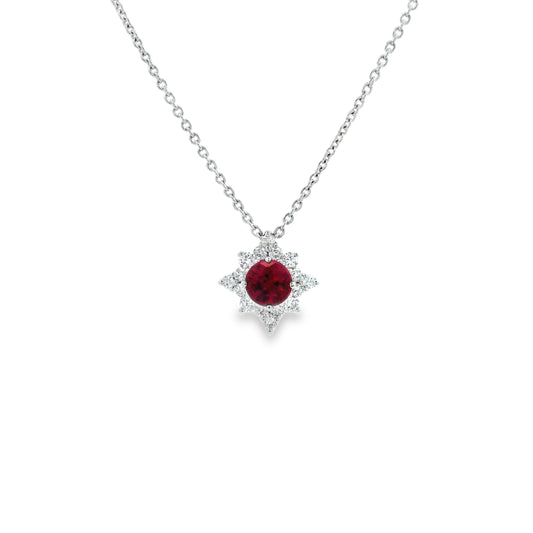 0.41ct Round Ruby And Diamond Star Cluster Pendant