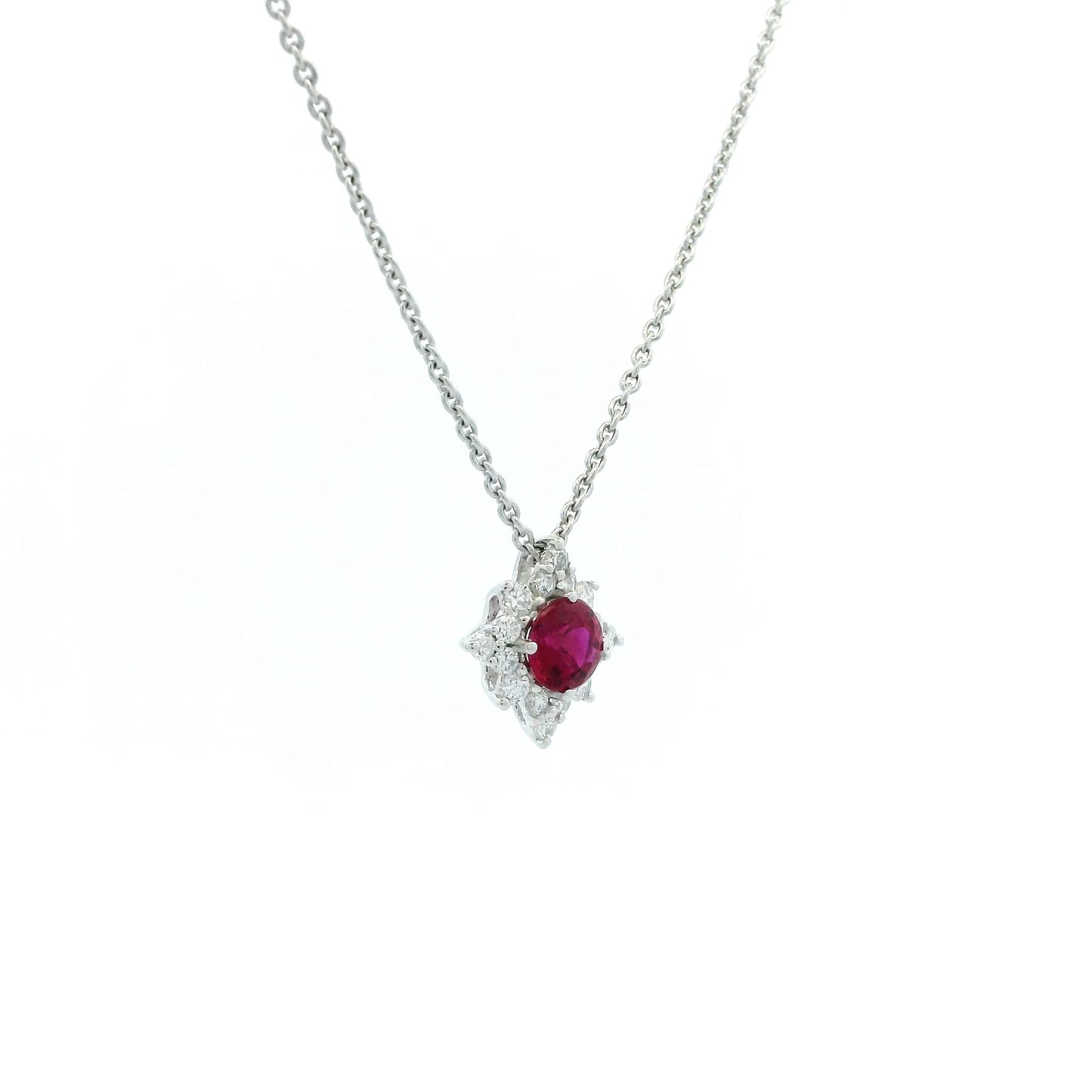 0.41ct Round Ruby And Diamond Star Cluster Pendant