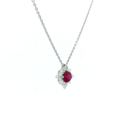0.41ct Round Ruby And Diamond Star Cluster Pendant