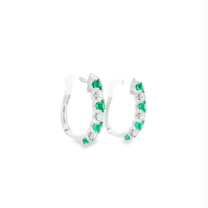 0.38ct Round Emerald And Diamond Hoops