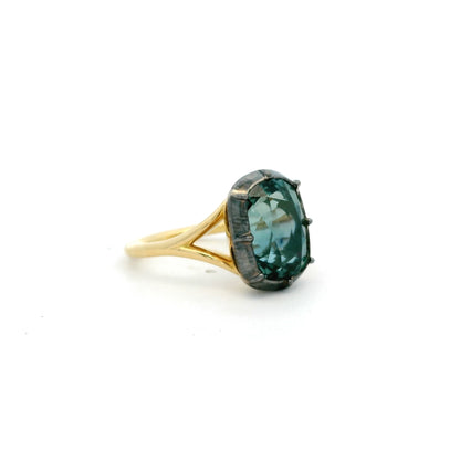 7.74ct Teal Sapphire Georgian Style Solitaire Ring