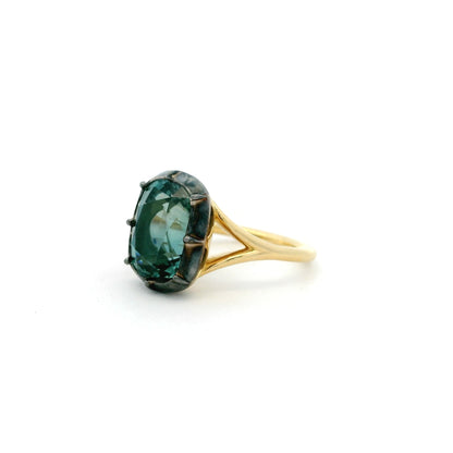 7.74ct Teal Sapphire Georgian Style Solitaire Ring