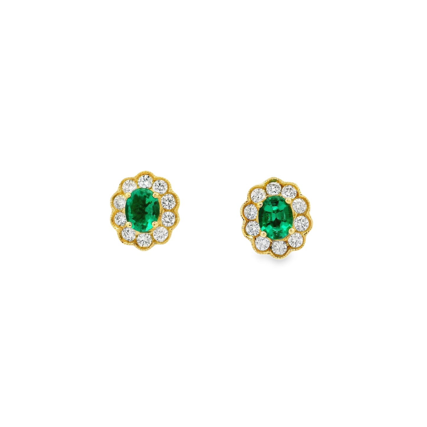 0.66ct Oval Emerald and Diamond Cluster Earrings