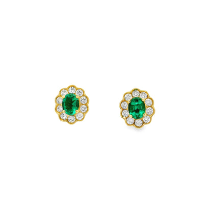 0.66ct Oval Emerald and Diamond Cluster Earrings