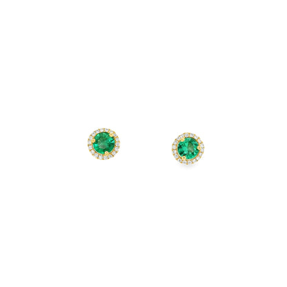 0.44ct Round Emerald And Diamond Cluster Stud Earrings