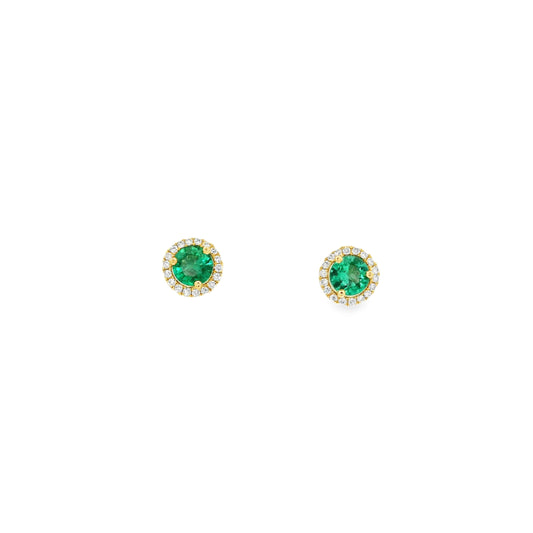 0.44ct Round Emerald And Diamond Cluster Stud Earrings