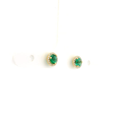 0.44ct Round Emerald And Diamond Cluster Stud Earrings
