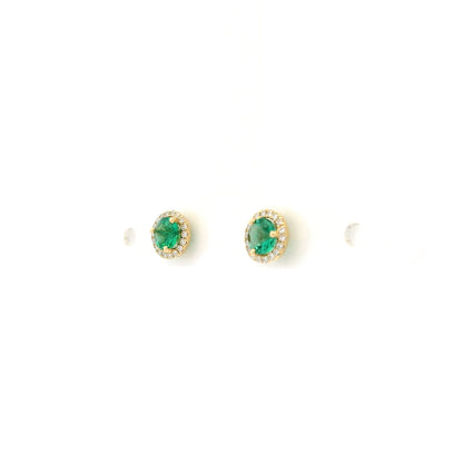 0.44ct Round Emerald And Diamond Cluster Stud Earrings