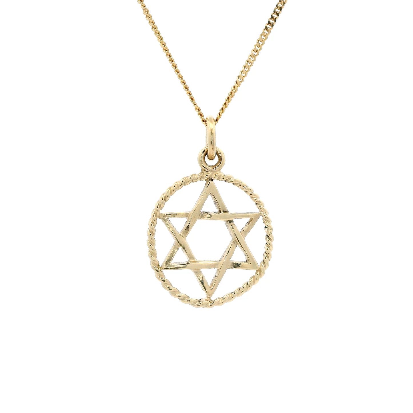Yellow Gold Star of David In Rope Surround Pendant