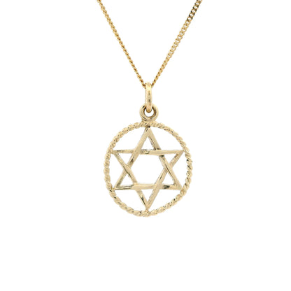 Yellow Gold Star of David In Rope Surround Pendant