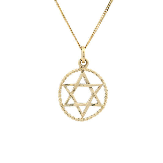 Yellow Gold Star of David In Rope Surround Pendant