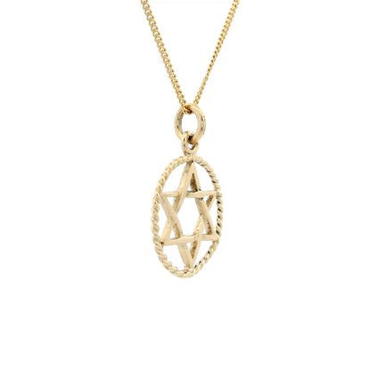 Yellow Gold Star of David In Rope Surround Pendant