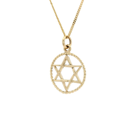 Yellow Gold Star of David In Rope Surround Pendant